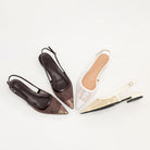 Mescini brown, apricot and white lace mesh slingbacks, all three colors together, US women's sizes