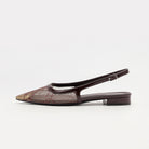 Mescini brown lace mesh pointed toe slingbacks, side profile of one shoe on white, US women's sizes