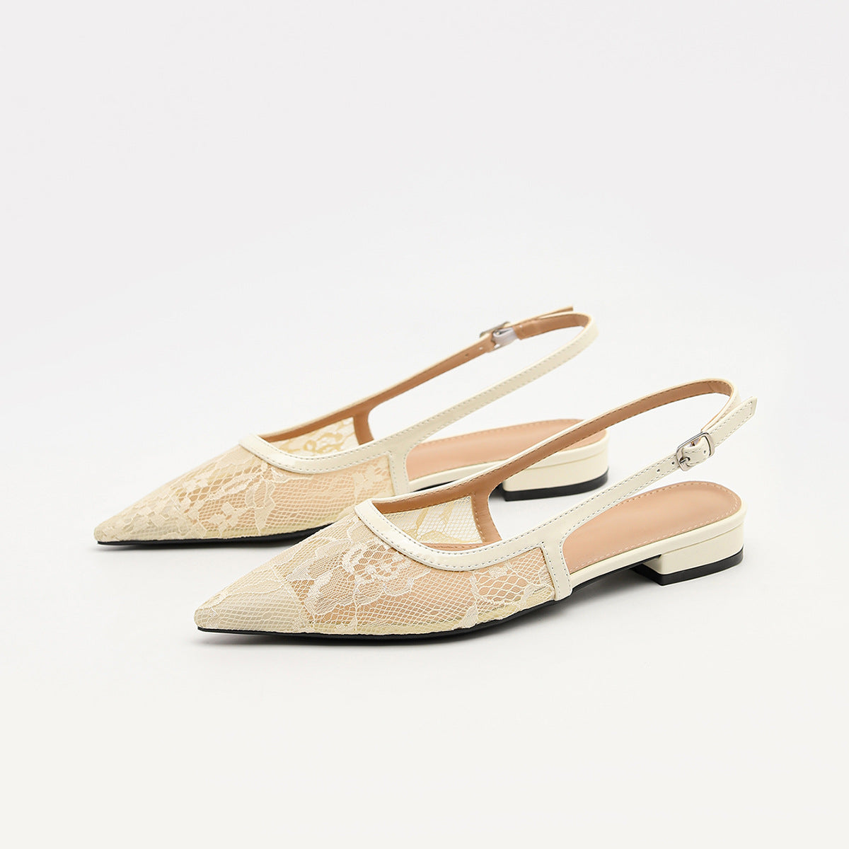 Mescini – apricot lace slingback heels with buckled sling strap, US women's sizes