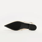 Mescini apricot lace mesh pointed toe slingbacks, one shoe tipped to show the sole, US women's sizes