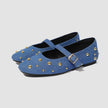 Mescini - blue denim mary jane flats with gold studs, angled pair view, US women's sizes