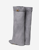 Mescini grey fold over knee high boots, pointed toes seen from above, US size guide