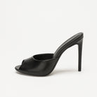 Mescini - black peep toe stiletto mule side profile with slim heel, US women's sizes