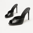 Mescini - black peep toe stiletto mules as a pair, open back and vamp, US women's sizes