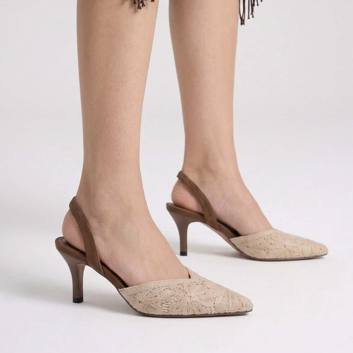 Mescini - Brown slingback heels standing, strap across the heel, US women's sizes
