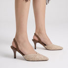 Mescini - Brown slingback heels standing, strap across the heel, US women's sizes
