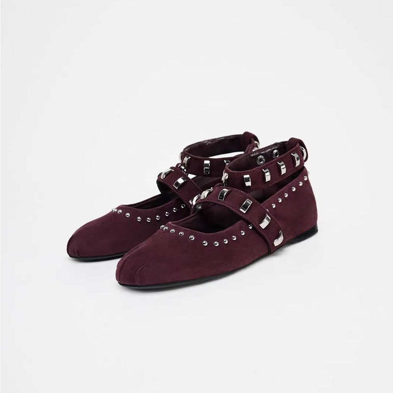 Mescini - Crimson Mary Jane flats as a pair seen from the front, US women's sizes