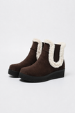 Mescini brown fur trim wedge winter ankle boots, pair angled on a white background, US women's sizes