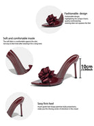 Mescini – Burgundy rose stiletto mule, supplier spec sheet with 10 cm heel, US women's sizes