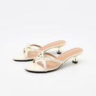 Mescini - cream bow kitten heel mules, slender spool heel detail, US women's sizes