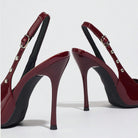 Mescini - Burgundy studded slingback stiletto heels, back view of the slings, US women's sizes