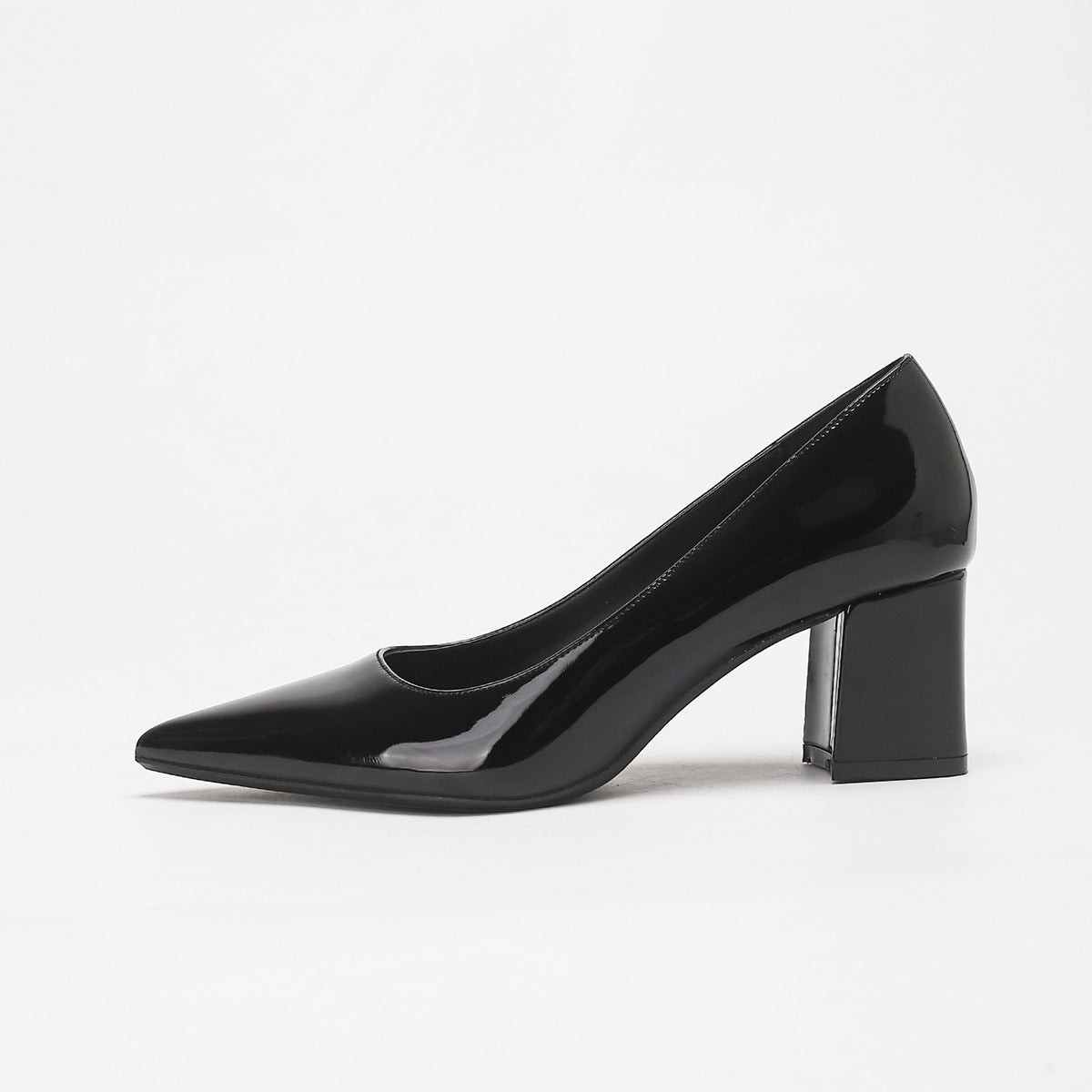 Mescini - black pointed toe block heel pump single shoe side profile, US women's sizes