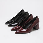 Mescini - black and burgundy pointed toe block heel pumps side by side, US women's sizes