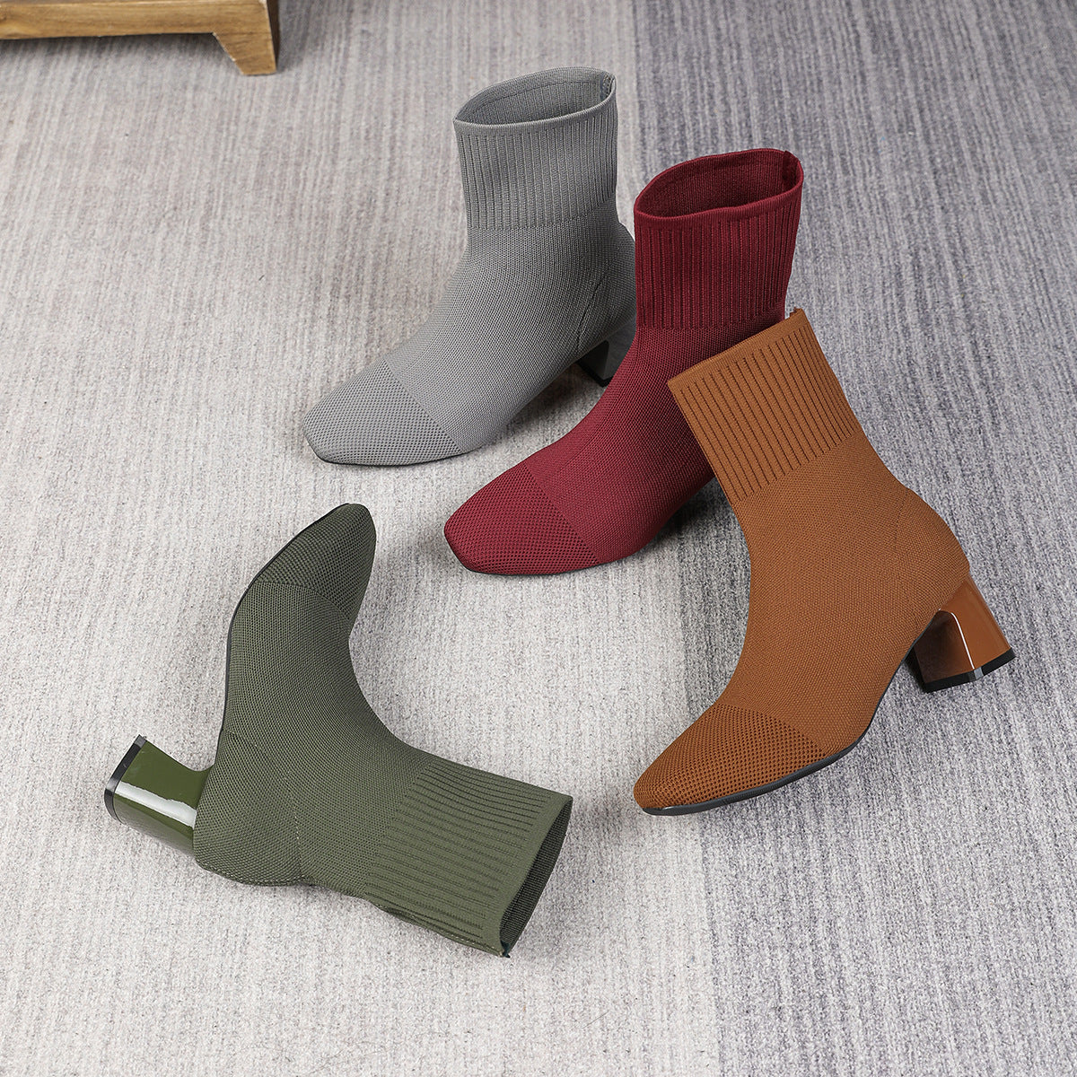 Mescini – grey, burgundy and brown knit ankle boots, block heel detail, US women's sizes