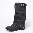 Mescini black fold over slouch boots single boot with studded panel, US women's sizes