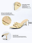 Mescini apricot bow mesh pointed toe mules, graphic marking the 6.5 cm heel, US women's sizes