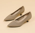 Mescini brown and khaki knit pointed toe kitten heel pumps, two pairs stacked, US women's sizes
