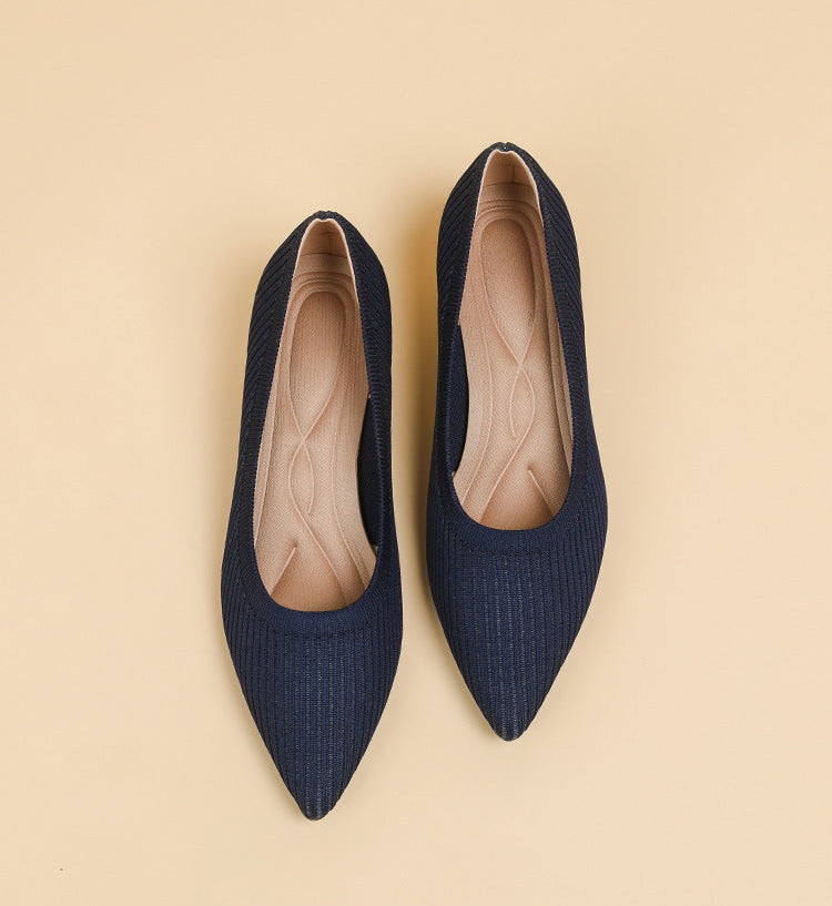 Mescini navy and brown knit pointed toe kitten heel pumps, two pairs stacked, US women's sizes