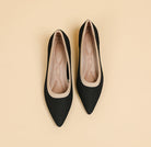 Mescini knit pointed toe kitten heel pumps, design panel showing the full color range, US sizes