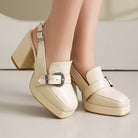 Mescini - Beige platform slingback loafers seen from the side on foot, US women's sizes