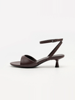 Mescini brown ankle strap kitten heel sandals, one shoe in side profile, US women's sizes