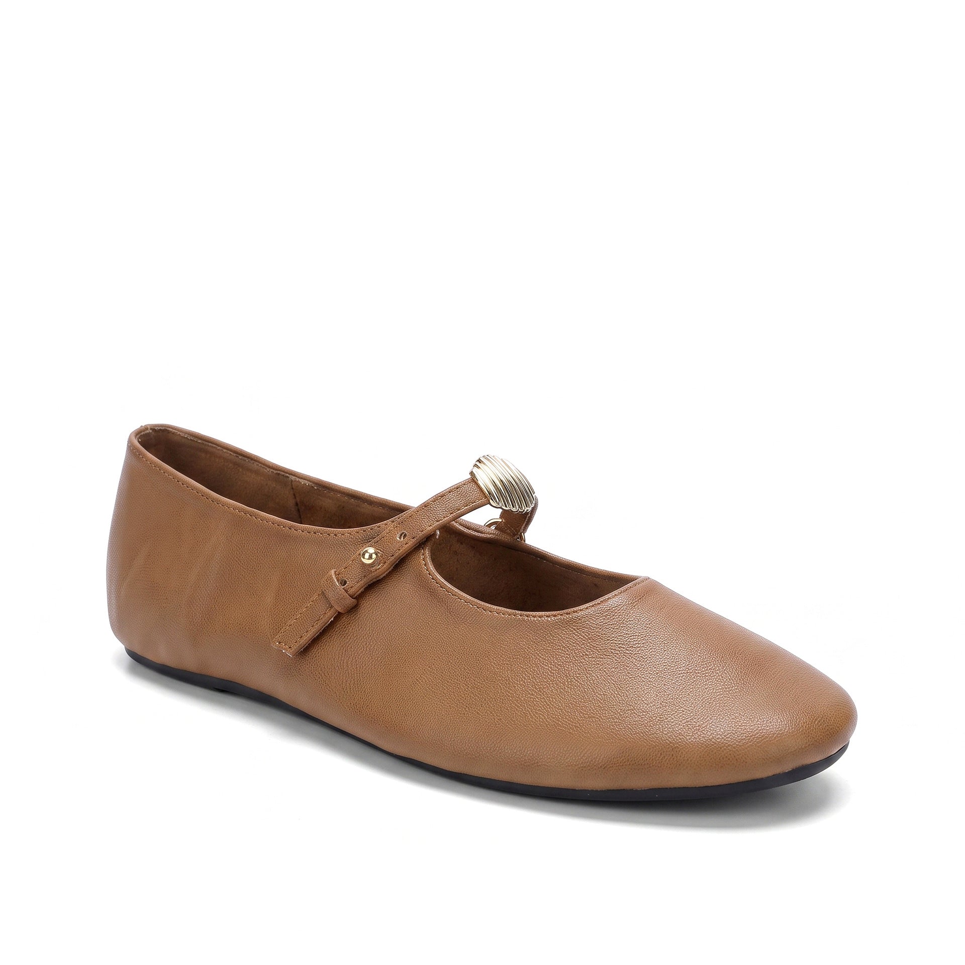 Mescini - camel mary jane flat three-quarter view on a white background, US women's sizes