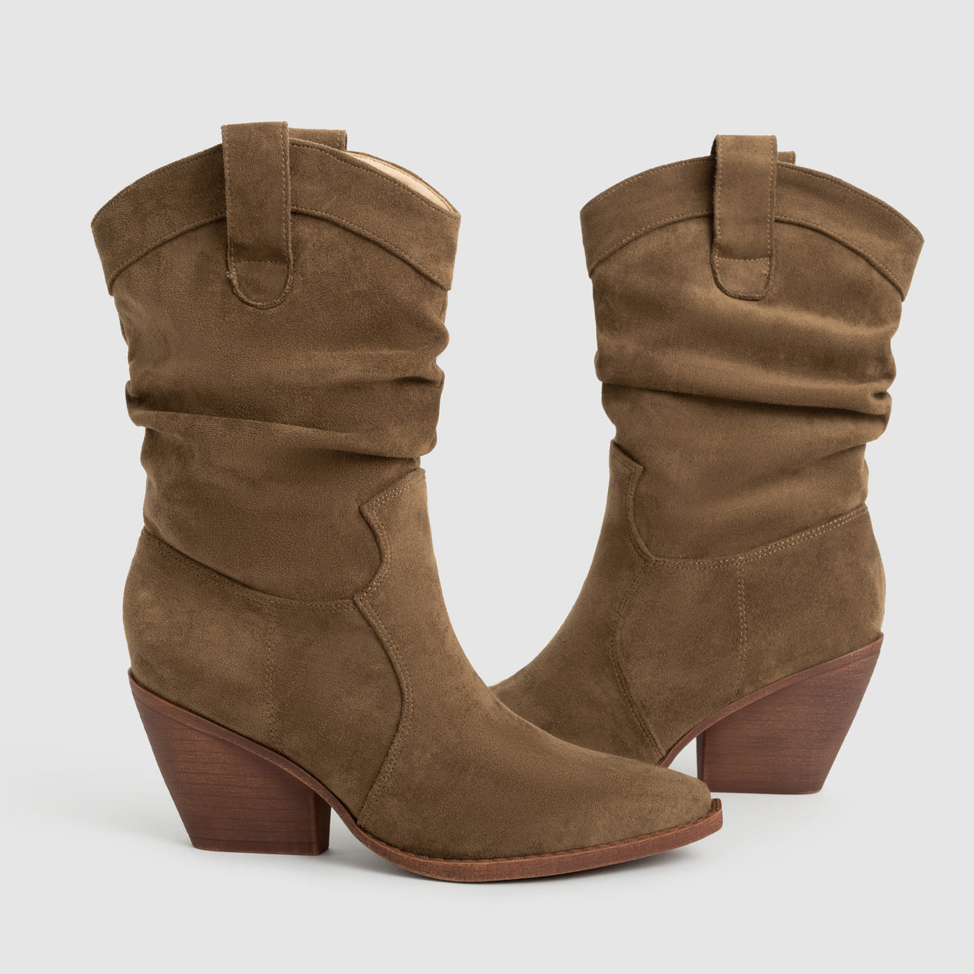 Mescini – brown western boots seen from behind, gathered shaft view, US women's sizes