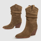 Mescini – brown slouch western cowboy boots standing pair, full view, US women's sizes