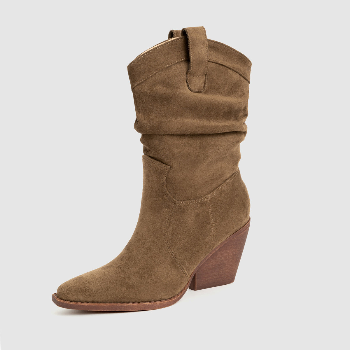 Mescini – brown western cowboy boot, single boot side profile view, US women's sizes