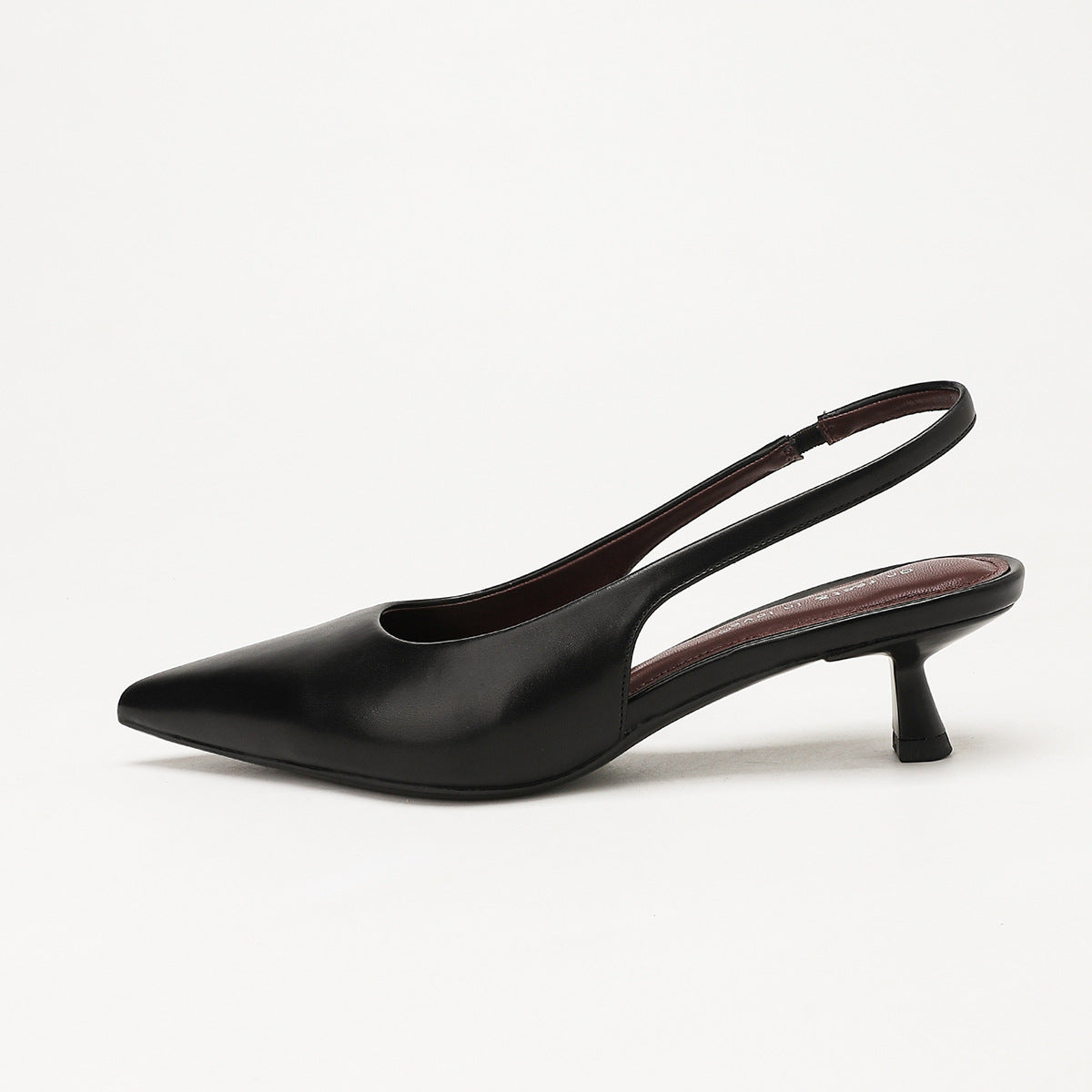 Mescini – black pointed slingback heel, single shoe profile view, US women's sizes