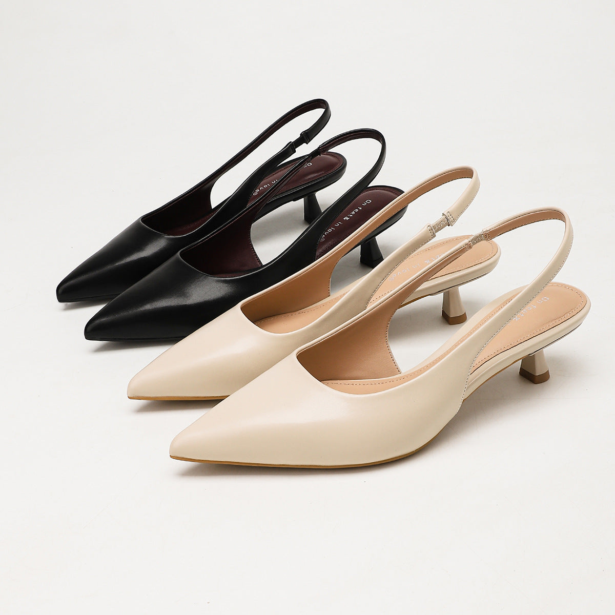 Mescini – black and apricot pointed slingback kitten heels together, US women's sizes