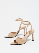 Mescini apricot single band ankle strap sandals, side profile of one shoe on white, US women's sizes