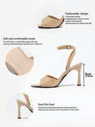 Mescini apricot single band ankle strap sandals, graphic marking the 9 cm heel, US women's sizes