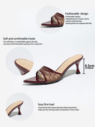 Mescini burgundy sheer lace pointed toe mule heels, feature panel with a 6.5 cm callout, US women's sizes