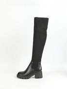 Mescini black ribbed knit over the knee platform boots, single shoe side profile on white, US women's sizes