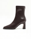 Mescini brown square toe stretch ankle boot side view with back zip and curved heel