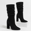 Mescini - black slouchy knee high boots, studio pair on a white block, US women's sizes