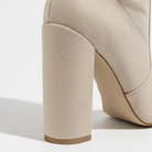 Mescini - beige tall boots, close view of the squared block heel, US women's sizes